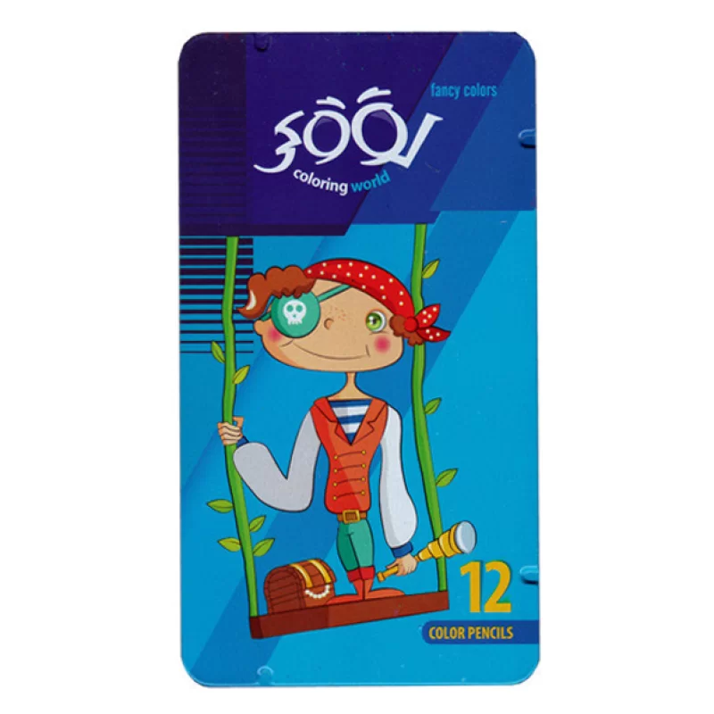 مداد رنگی 12 رنگ جعبه فلزی تخت لوکی