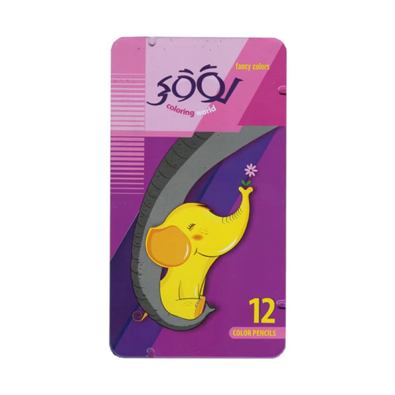 مداد رنگی 12 رنگ جعبه فلزی تخت لوکی