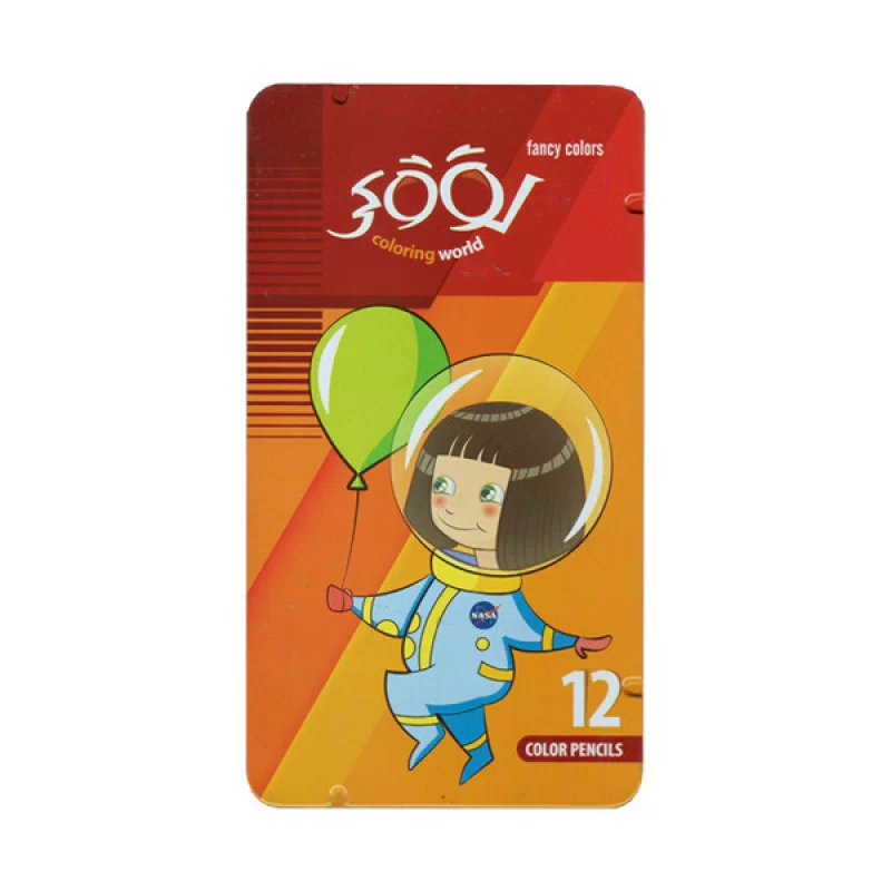 مداد رنگی 12 رنگ جعبه فلزی تخت لوکی