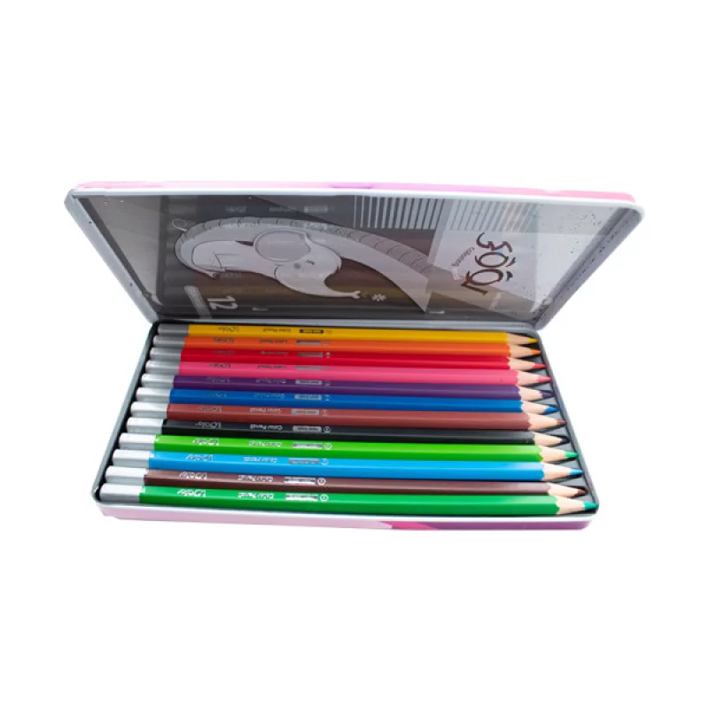 مداد رنگی 12 رنگ جعبه فلزی تخت لوکی