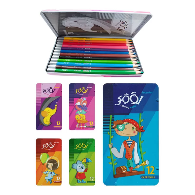 مداد رنگی 12 رنگ جعبه فلزی تخت لوکی